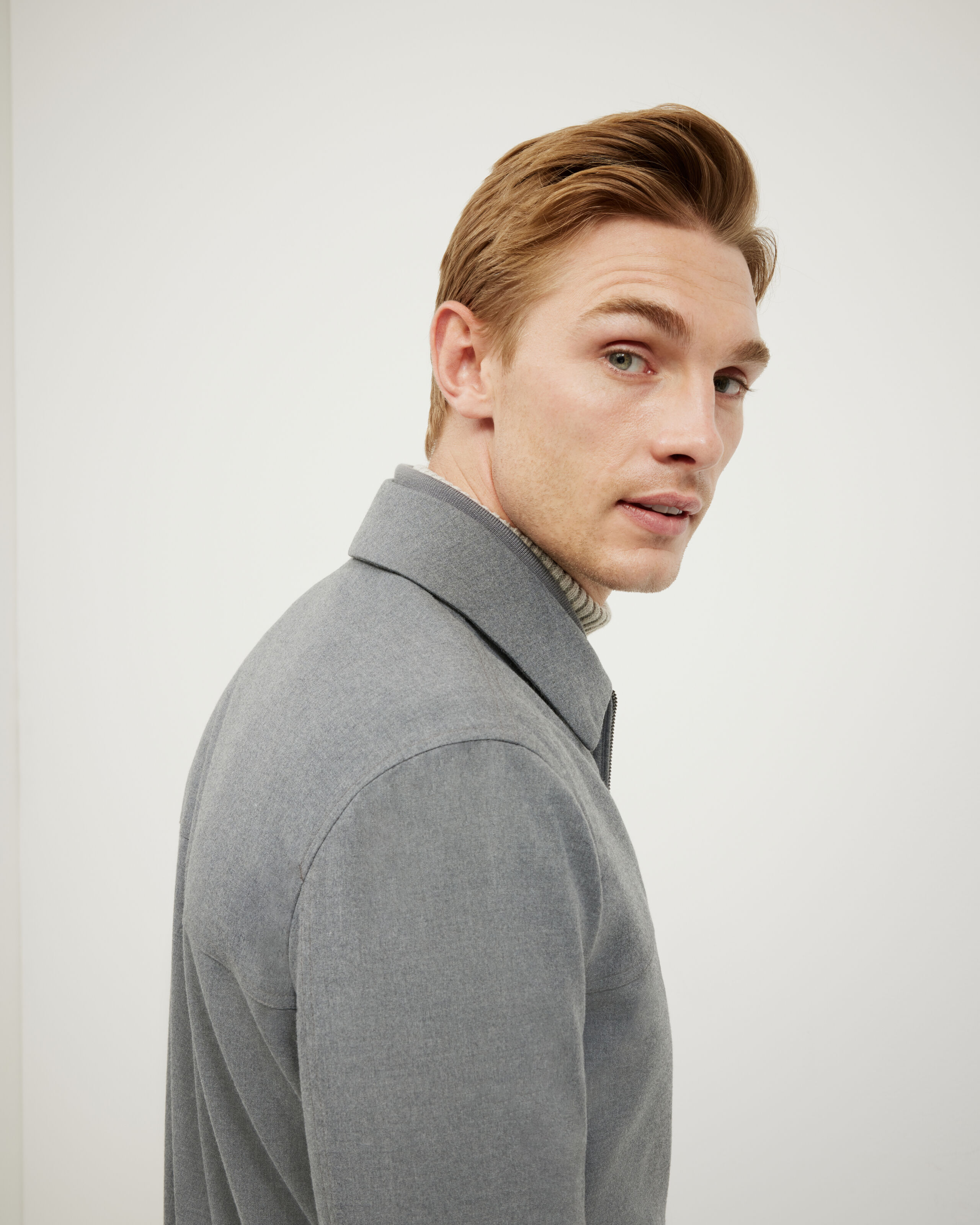 Flannel Harrington Jacket - Mid Grey - Flannel Harrington Jacket